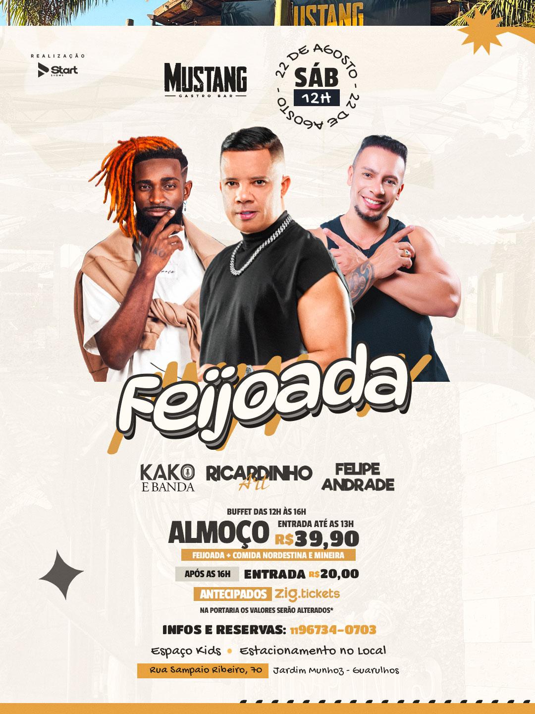 RICARDINHO - KAKO - FELIPE ANDRADE SÁBADO 22/08/2026 NO MUSTANG GUARULHOS