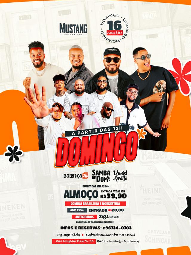 SAMBA DE DOM - DOMINGO 16/08/2026 NO MUSTANG GUARULHOS