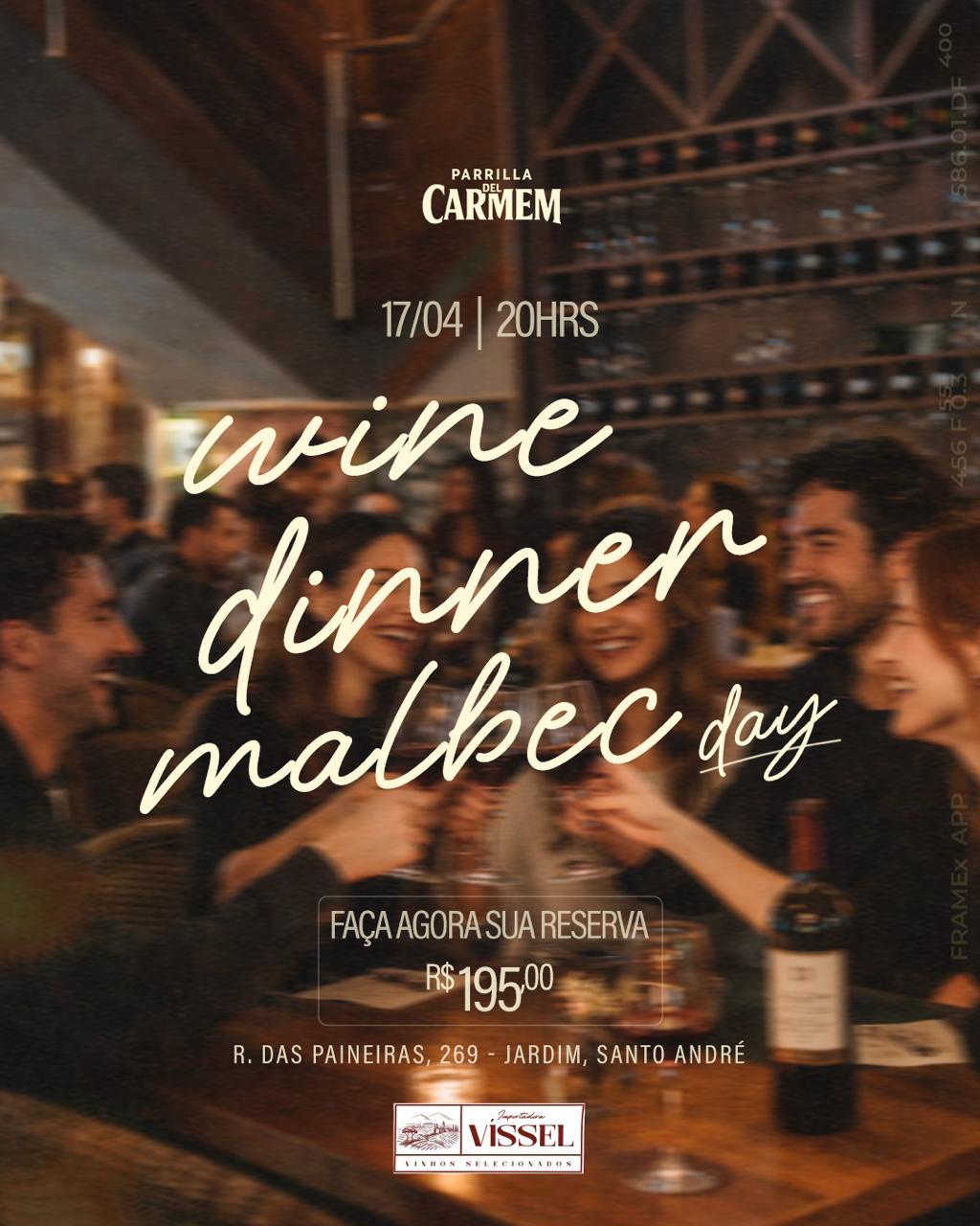 WINE DINNER – MALBEC DAY NA PARRILLA DEL CARMEM