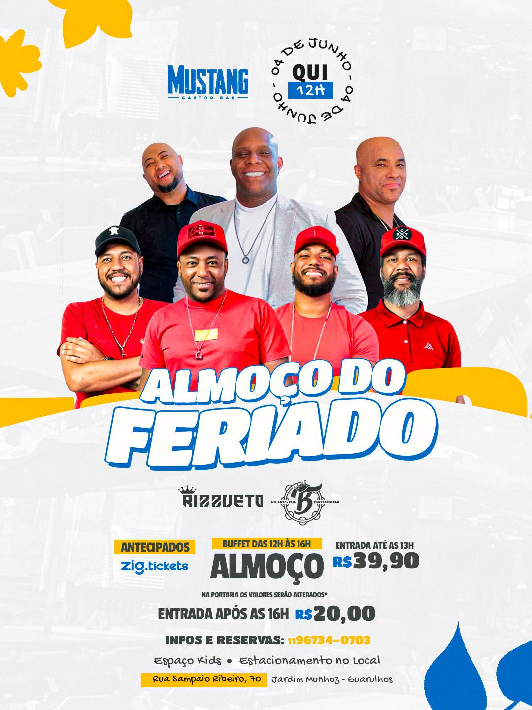 ALMOÇO FERIADO QUINTA 04/06/2026 NO MUSTANG GUARULHOS