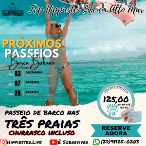 Passeio de Barco com Churrasco - Três Praias Guarapari - Domingo 07/01